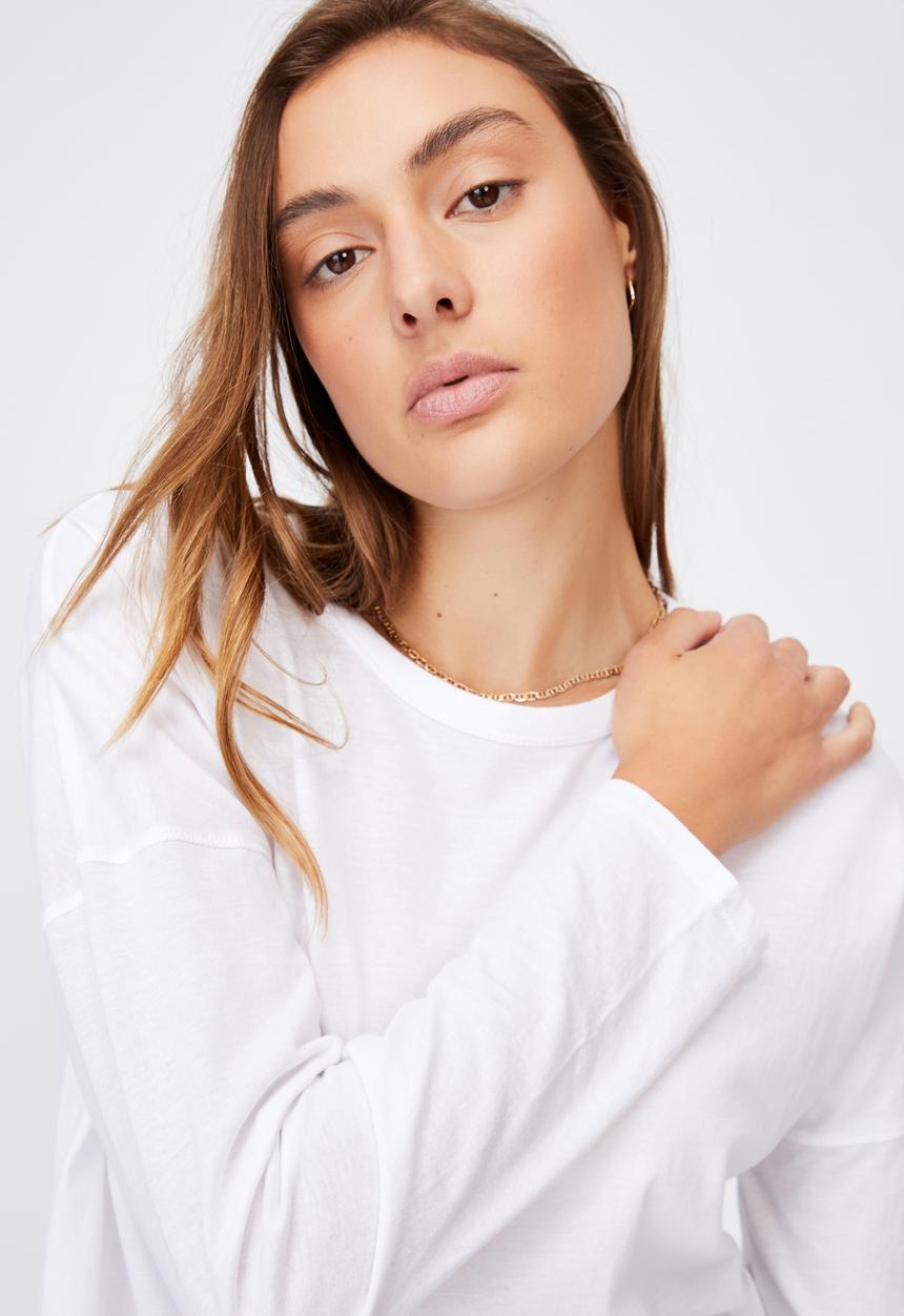 Cotton On - Oversized side split long sleeve top - white