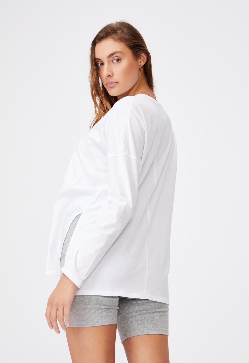 Cotton On - Oversized side split long sleeve top - white