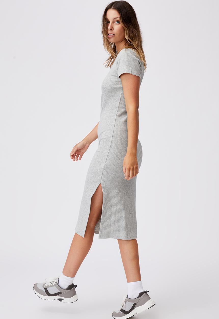 Cotton On - Essential split short sleeve midi dress - grey marle