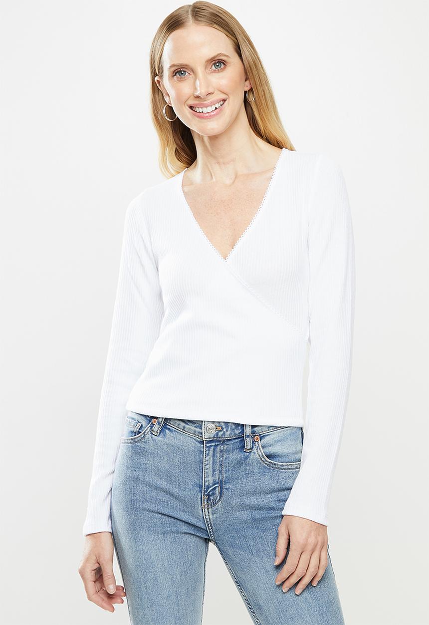 Cotton On - Wade wrap long sleeve top - white