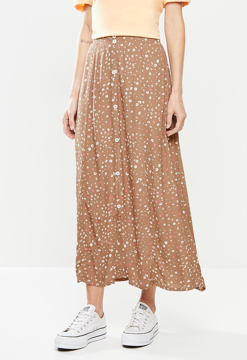 Cotton On - Amore button maxi skirt - brown