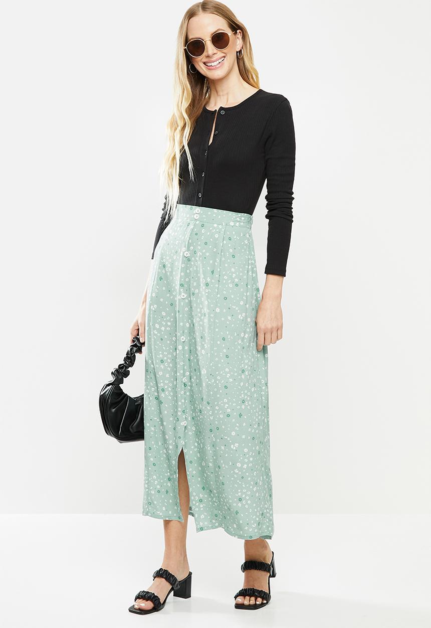 Cotton On - Amore button maxi skirt - green