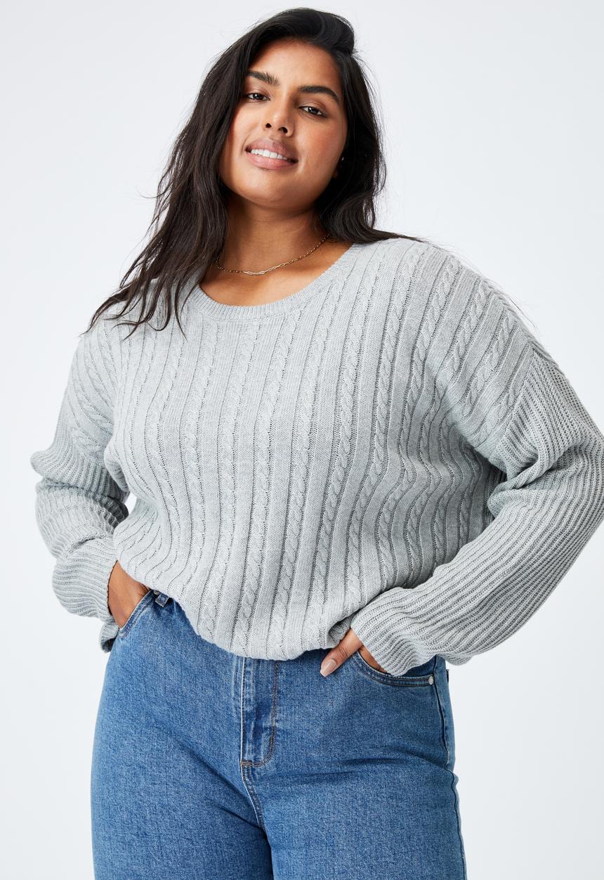 Cotton On - Curve riley cotton knit jumper - silver marle