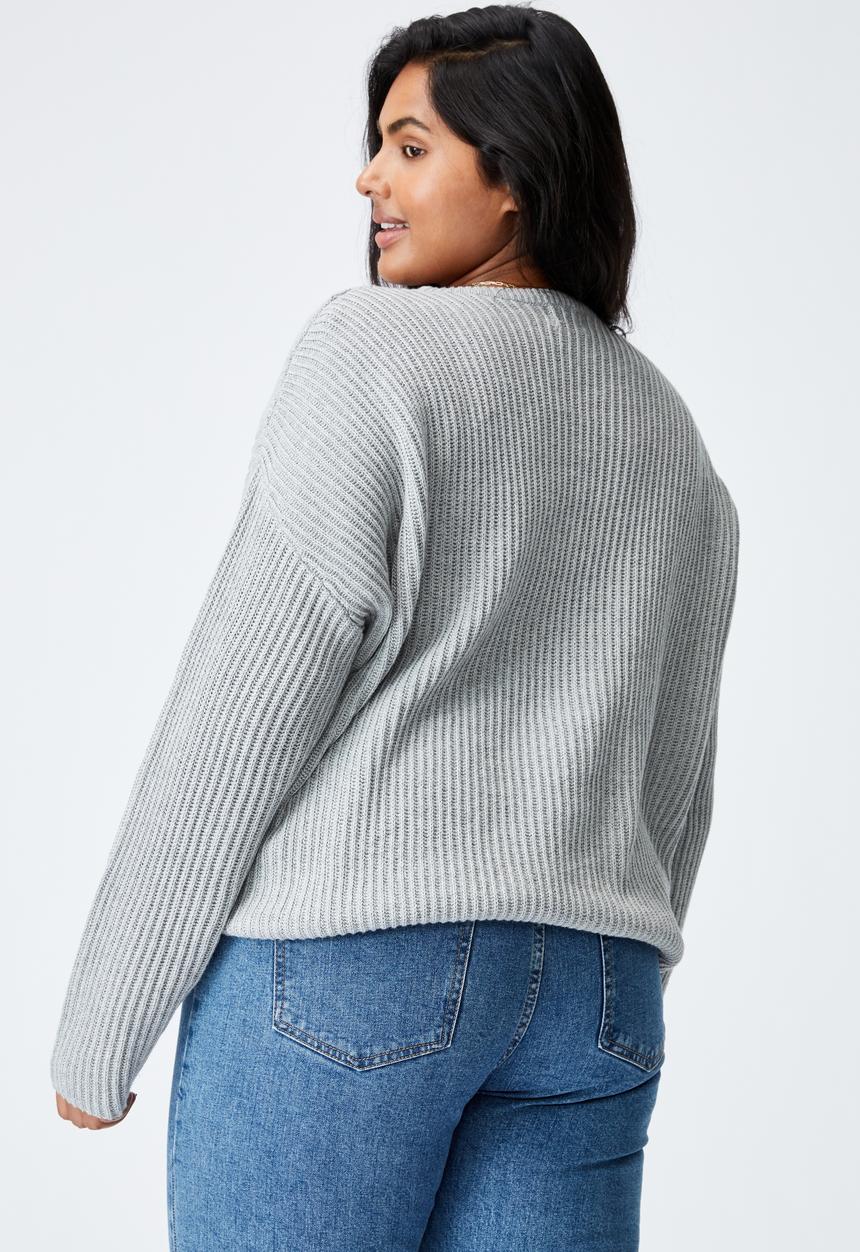 Cotton On - Curve riley cotton knit jumper - silver marle