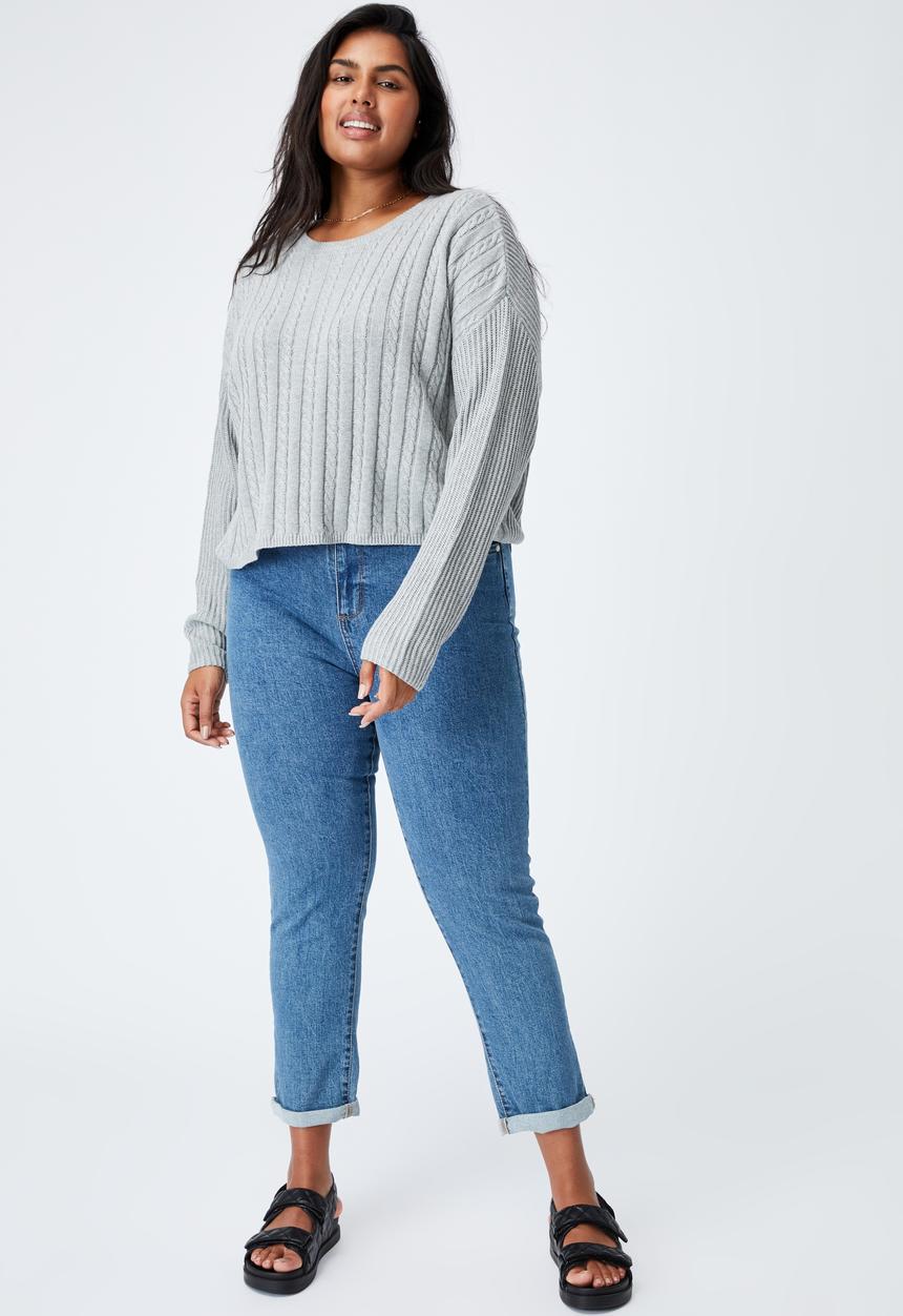 Cotton On - Curve riley cotton knit jumper - silver marle