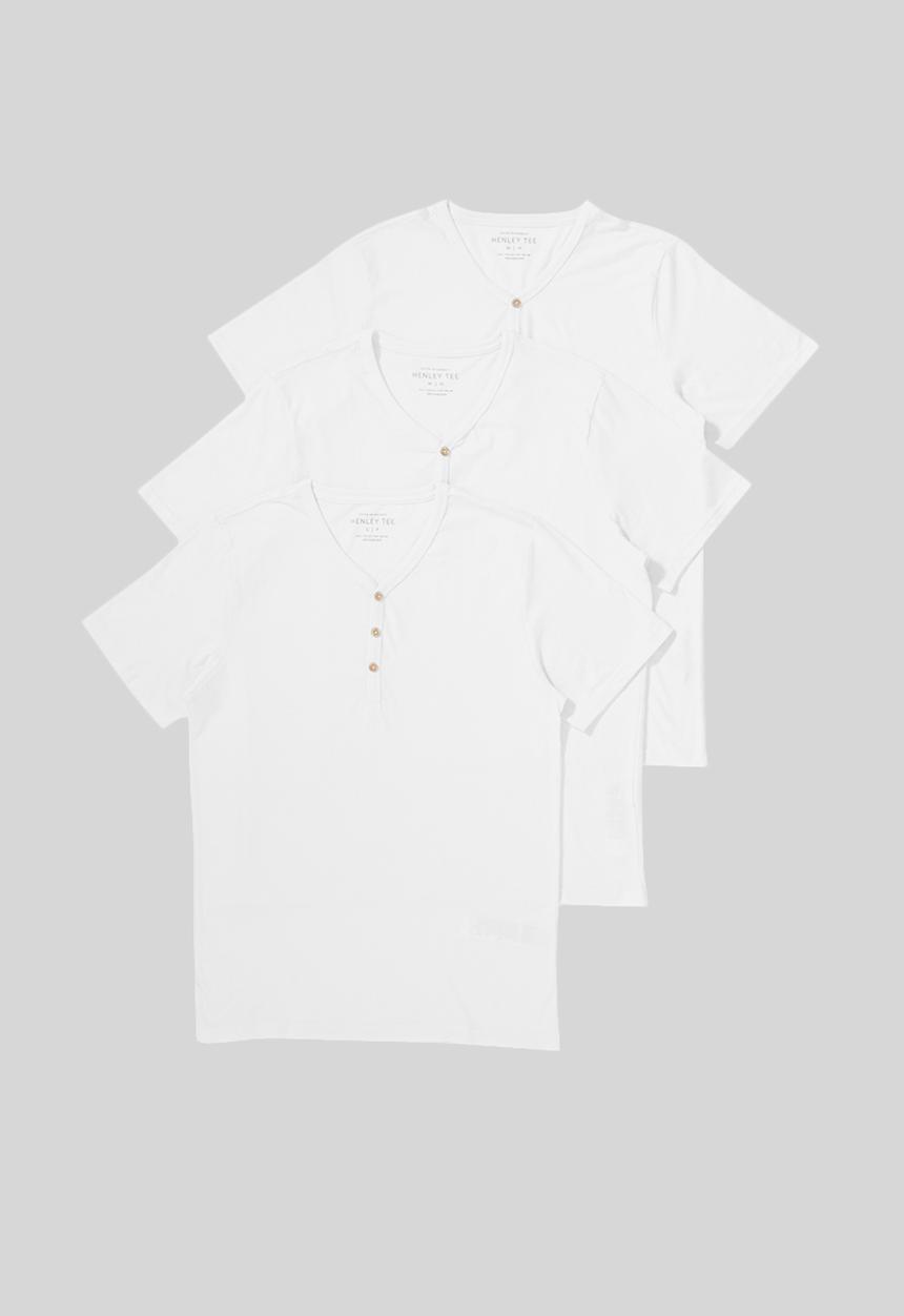 Cotton On - 3 Pack mens essential henley tee - white