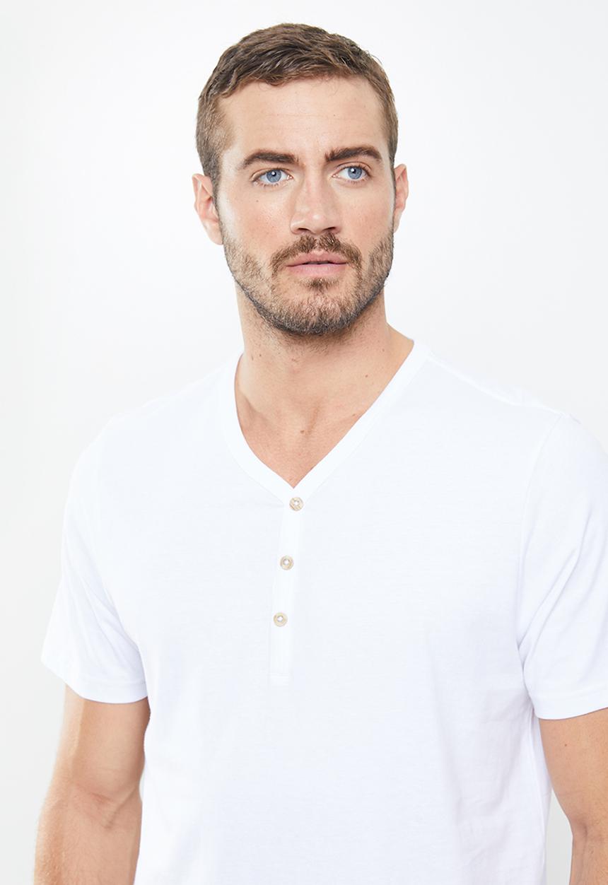 Cotton On - 3 Pack mens essential henley tee - white