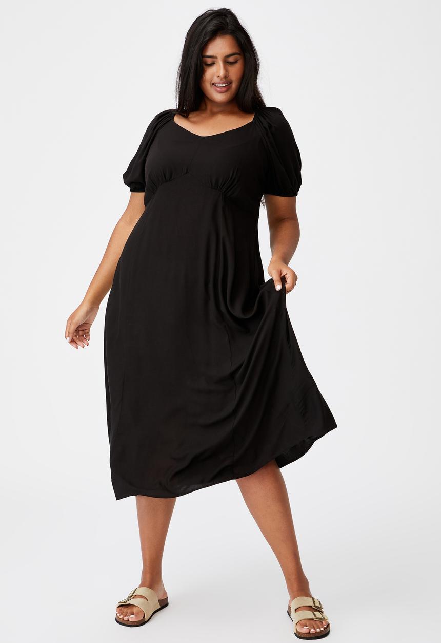 Cotton On - Curve mary midi dress - black