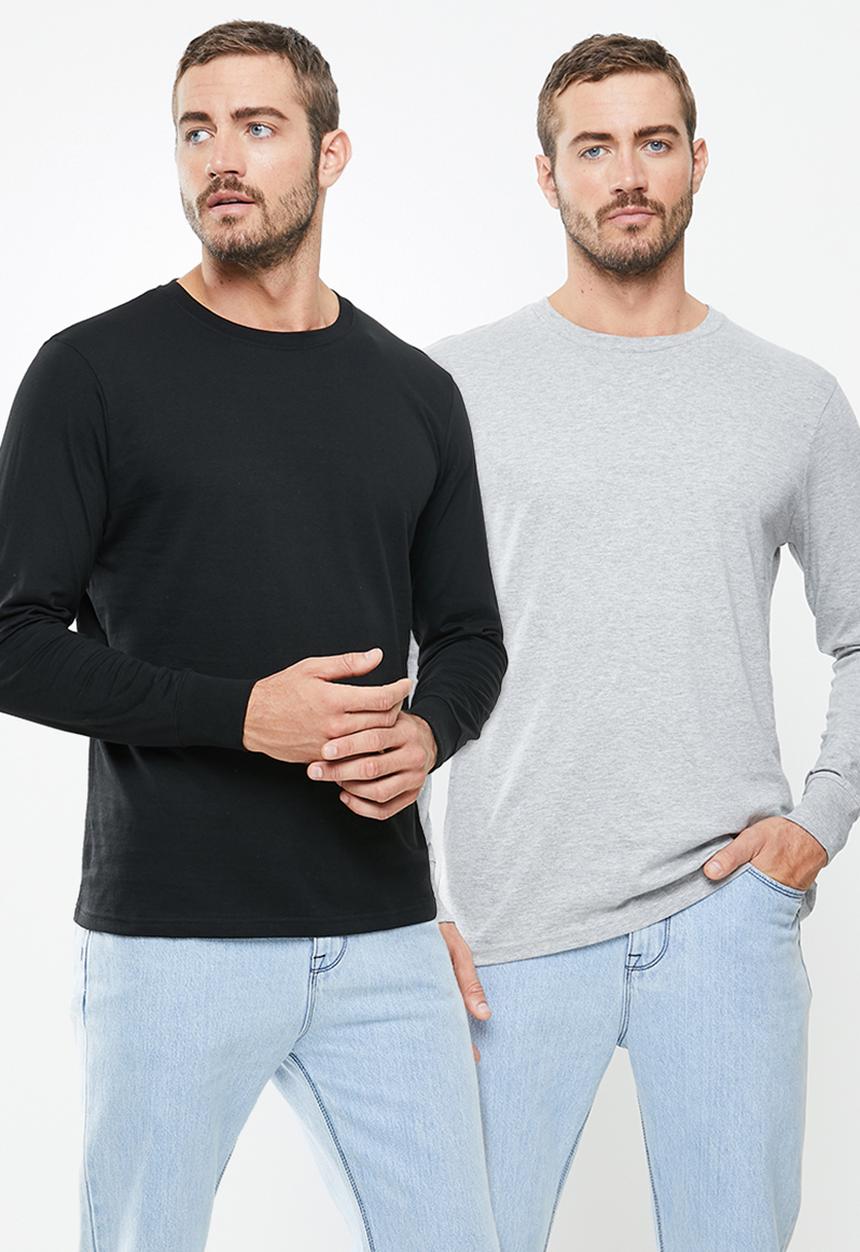 Cotton On - Tbar long sleeve - 2 pack  - black & grey 