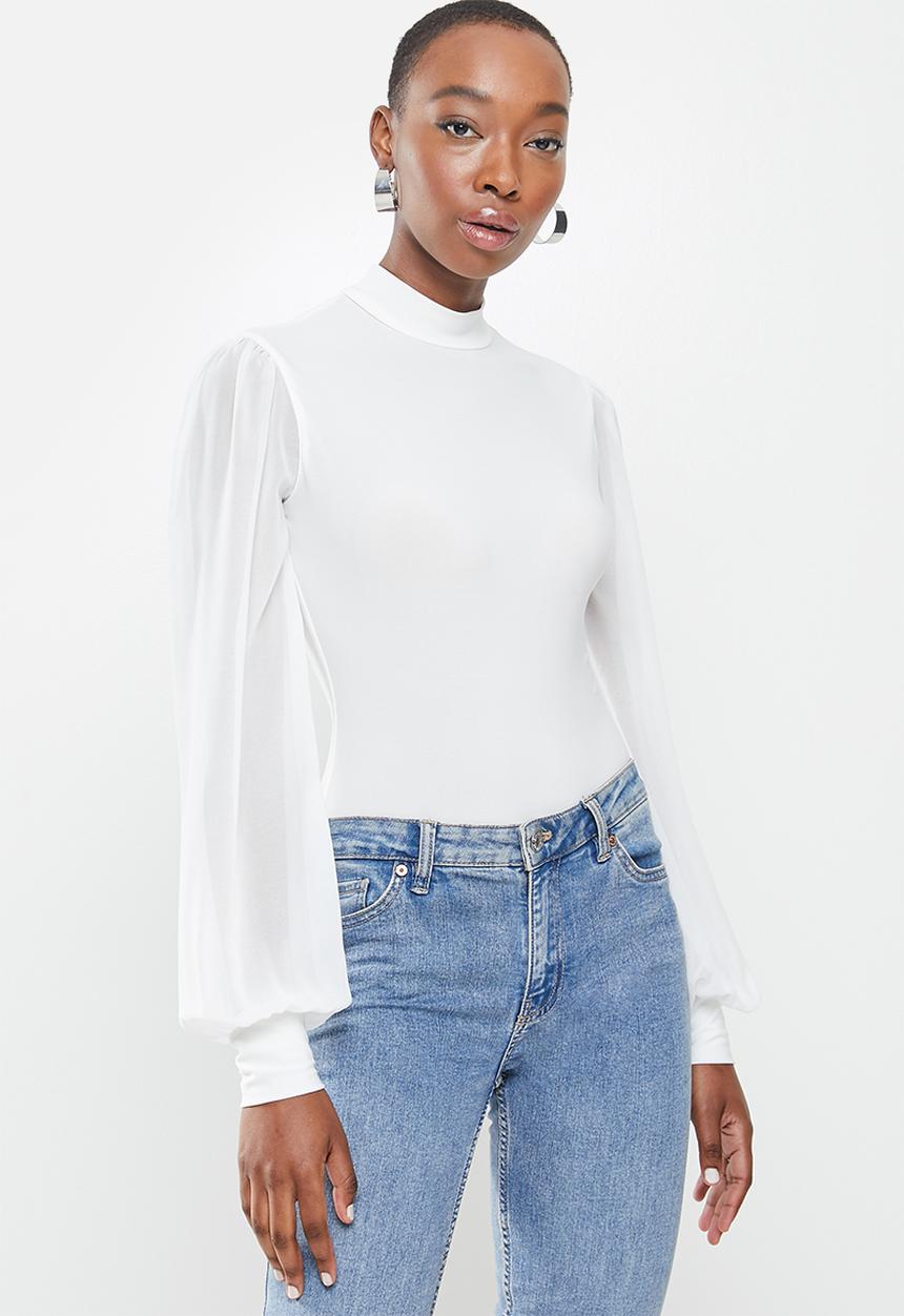 MILLA - Combo turtle neck bodysuit - white 