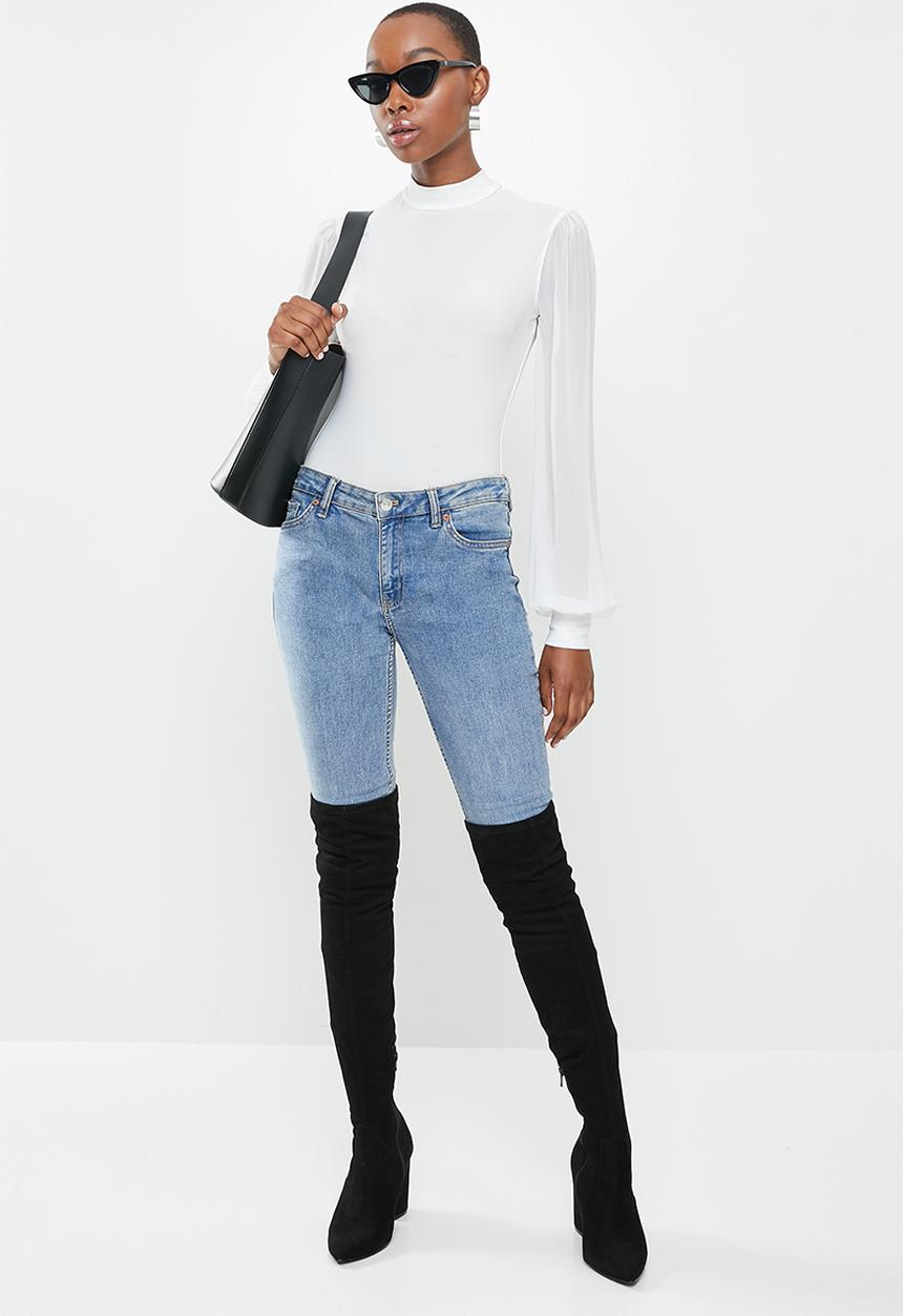 MILLA - Combo turtle neck bodysuit - white 