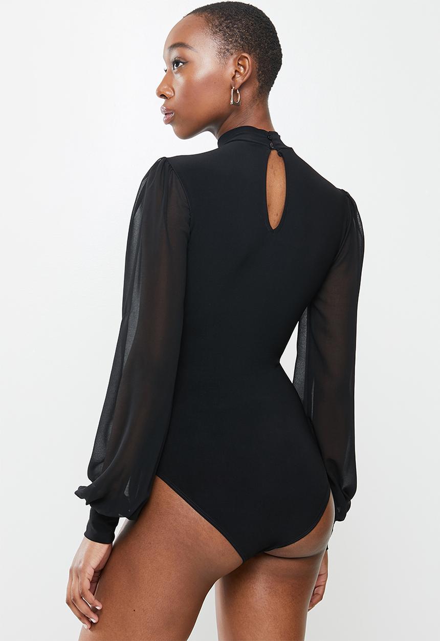 MILLA - Combo turtle neck bodysuit - black