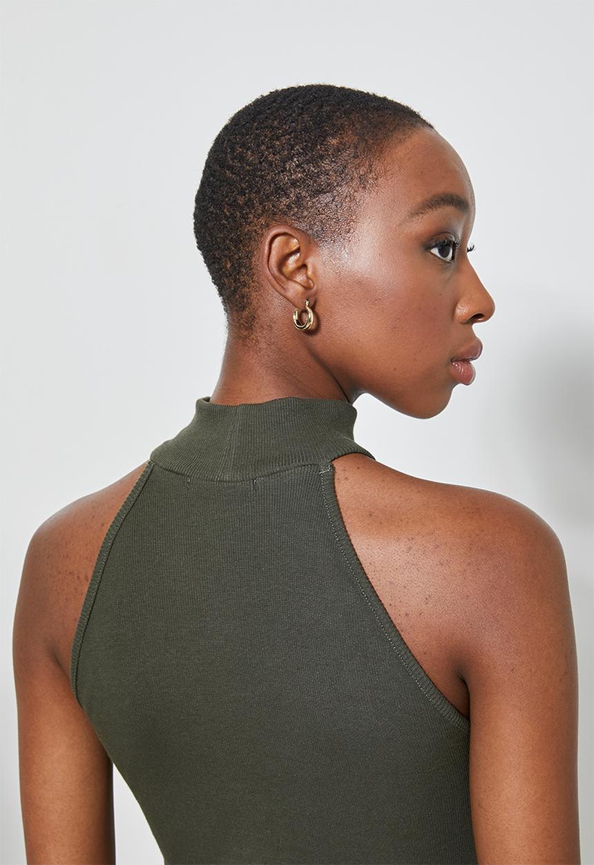 Superbalist - 2Pack lycra rib poloneck cutaway top - grey & khaki