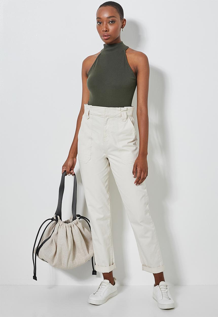 Superbalist - 2Pack lycra rib poloneck cutaway top - grey & khaki