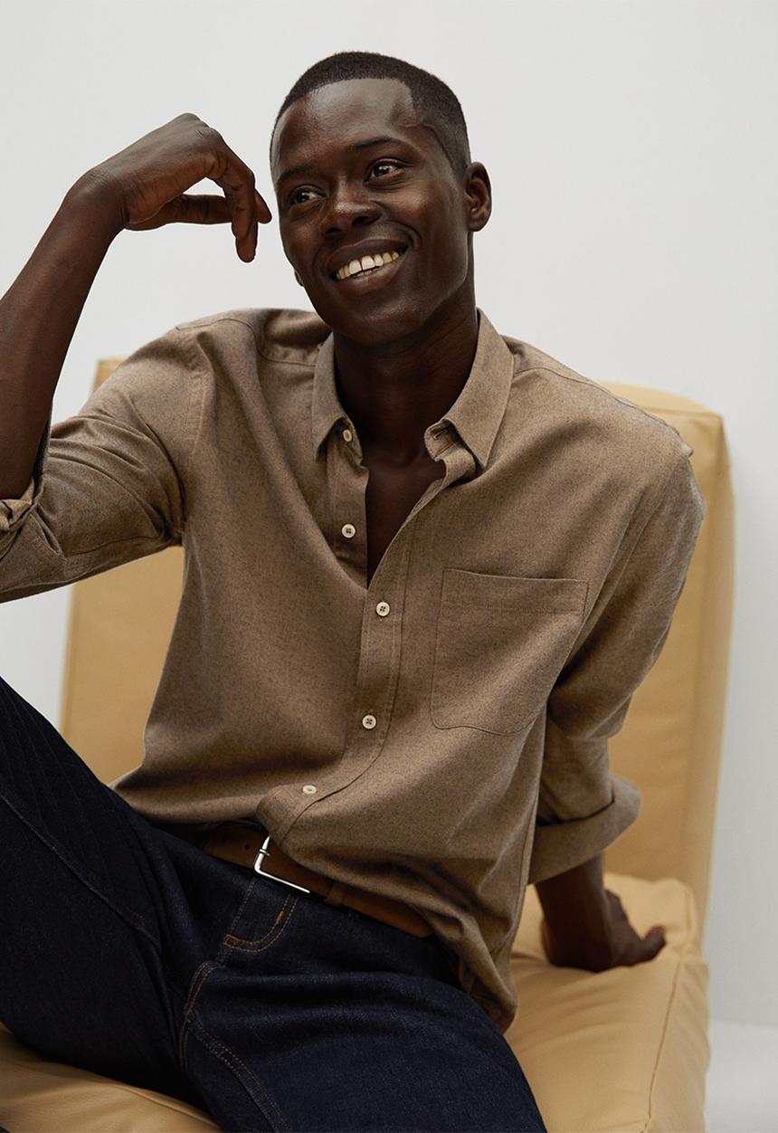 MANGO - Twill shirt- brown