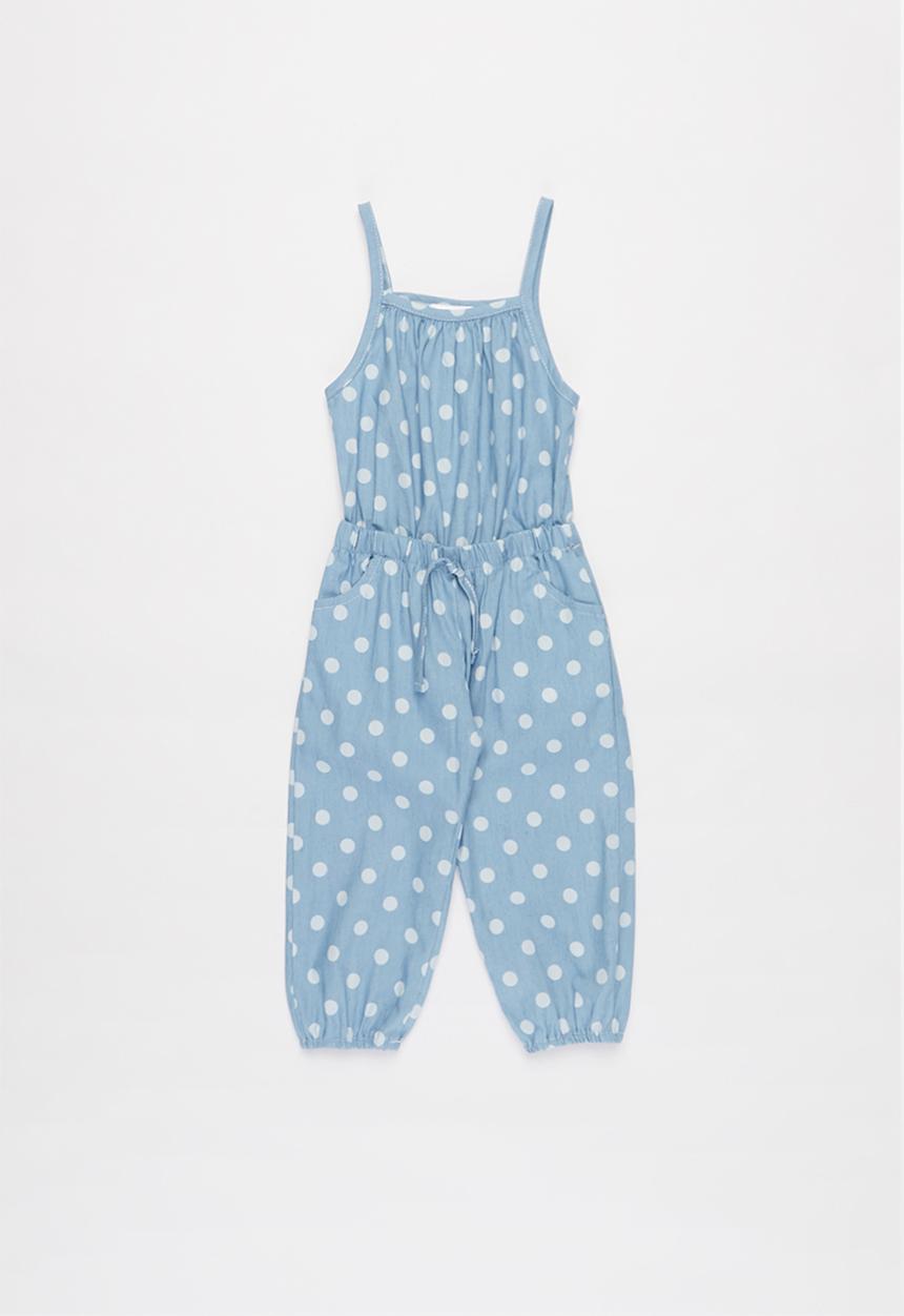 Pop Candy - Girls polka dot jumpsuit - blue & white