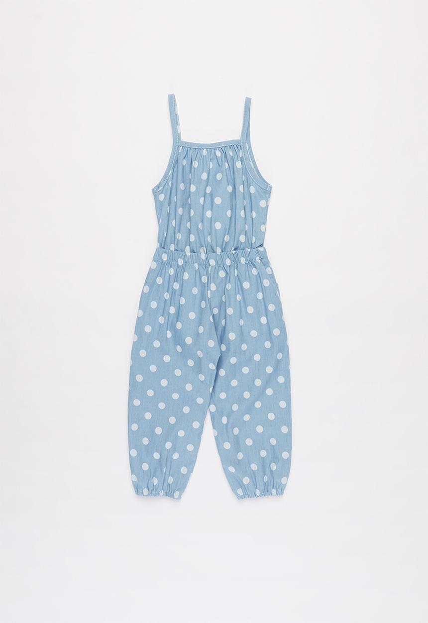 Pop Candy - Girls polka dot jumpsuit - blue & white
