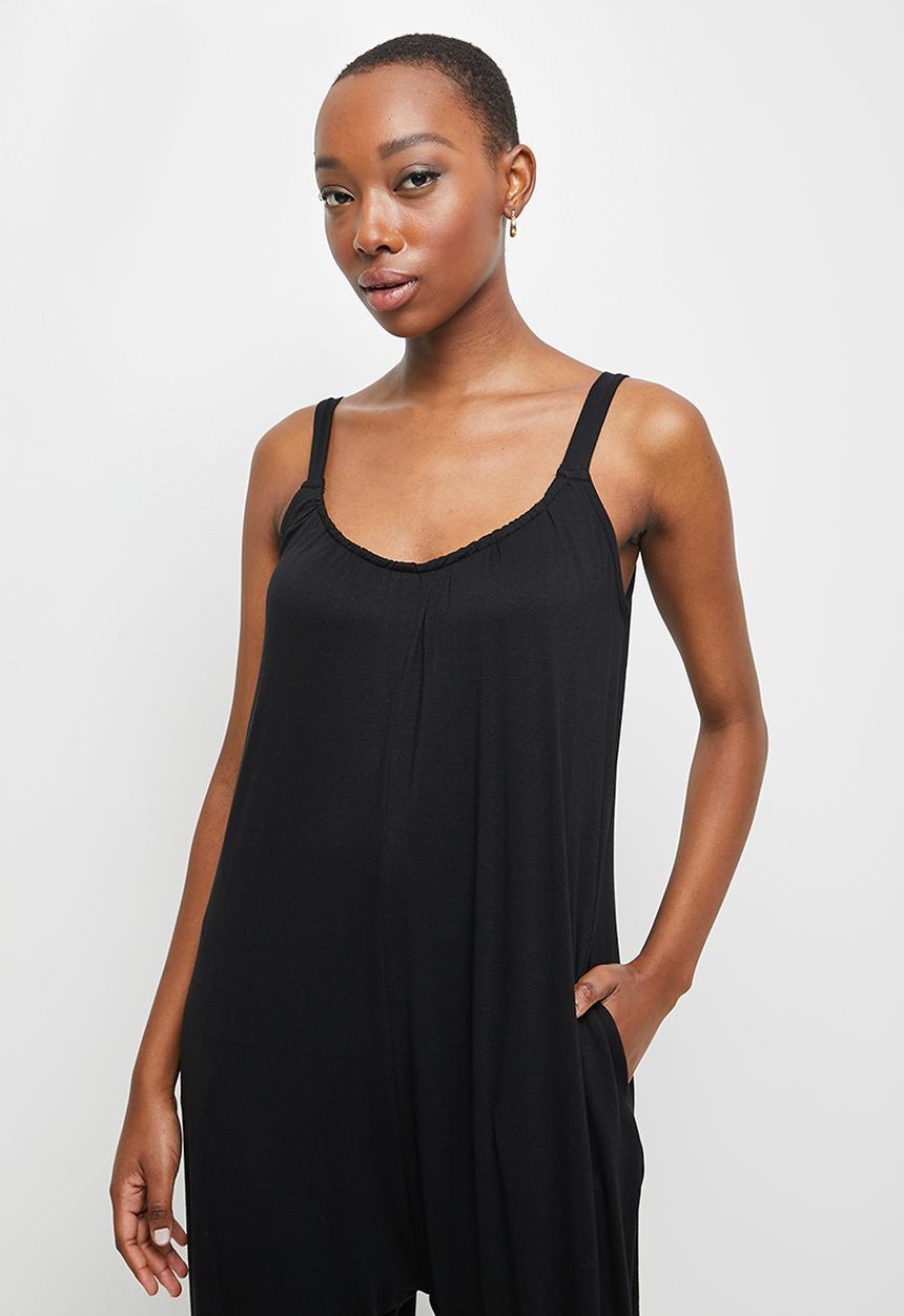edit - Knit wide leg jumpsuit - black