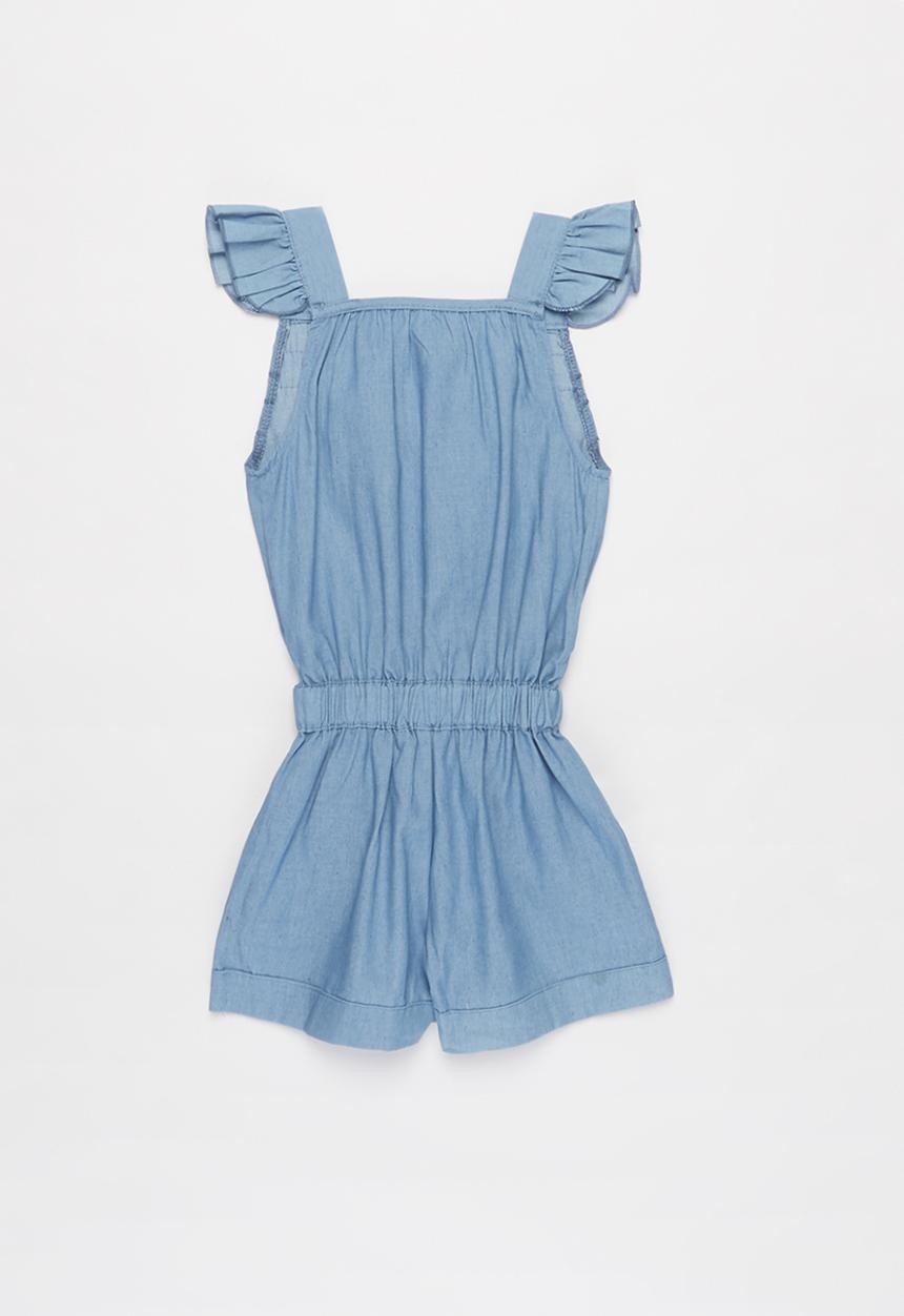Pop Candy - Girls denim ruffle playsuit - blue