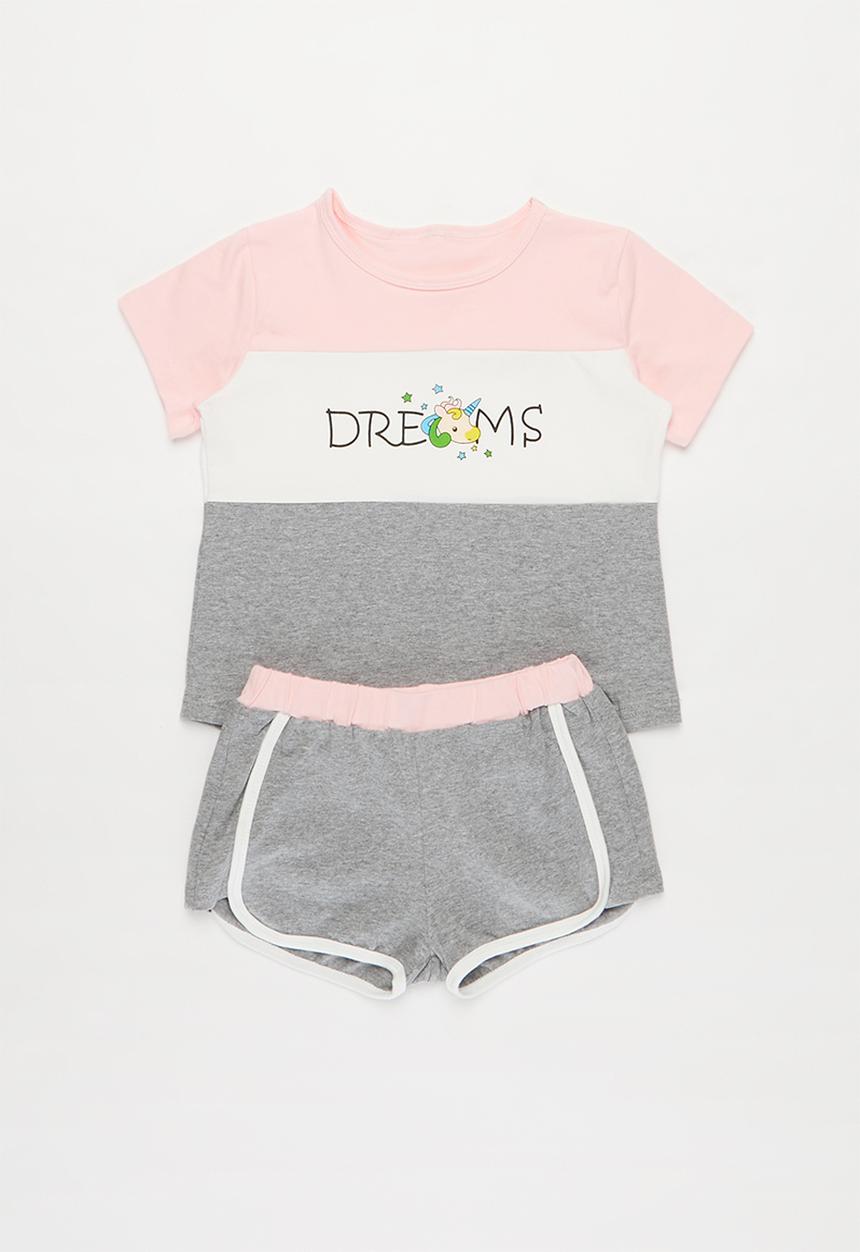 Pop Candy - Girls dreams tee & shorts set - pink & grey