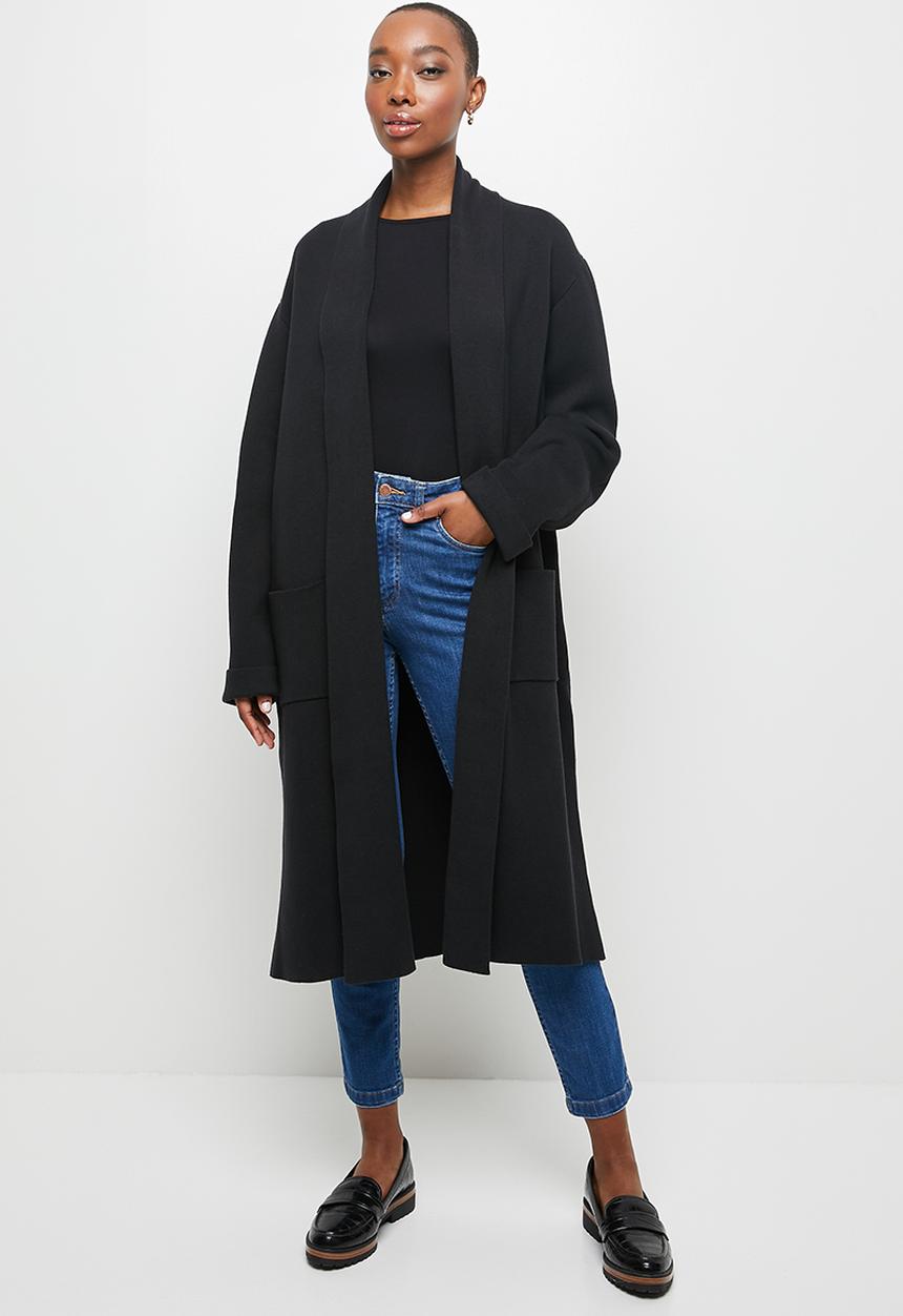 edit - Shawl collar knitwear coat - black