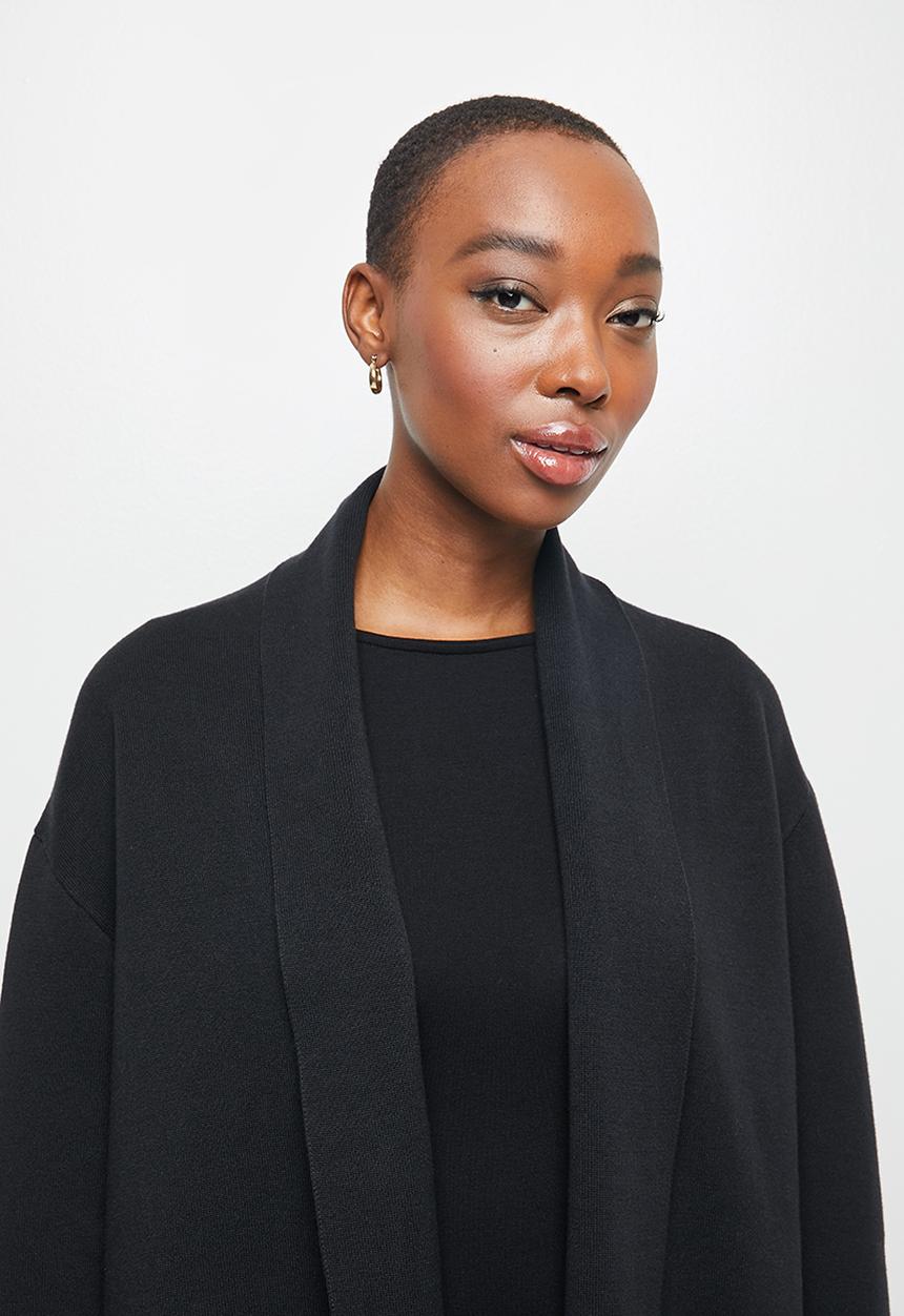 edit - Shawl collar knitwear coat - black