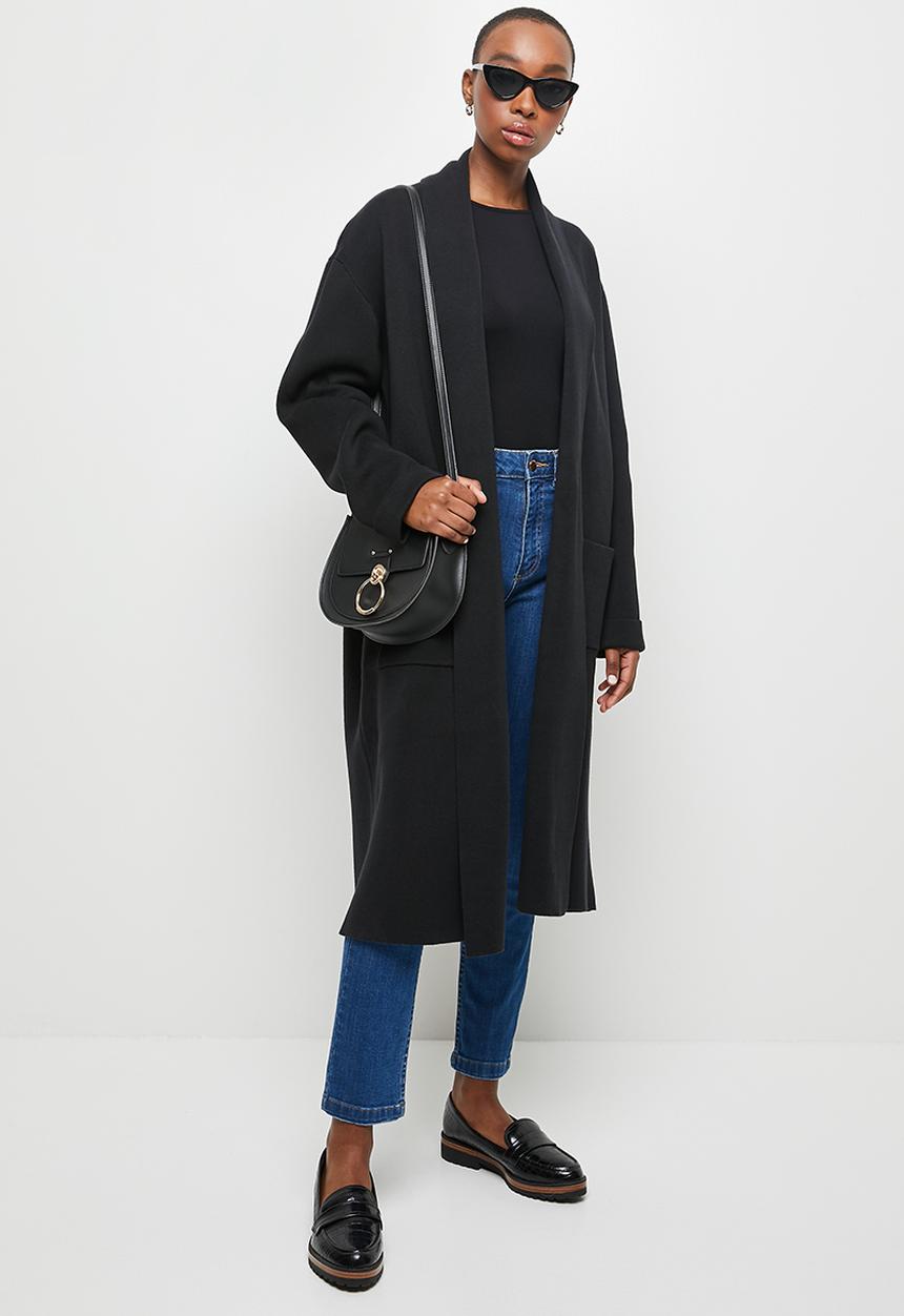 edit - Shawl collar knitwear coat - black