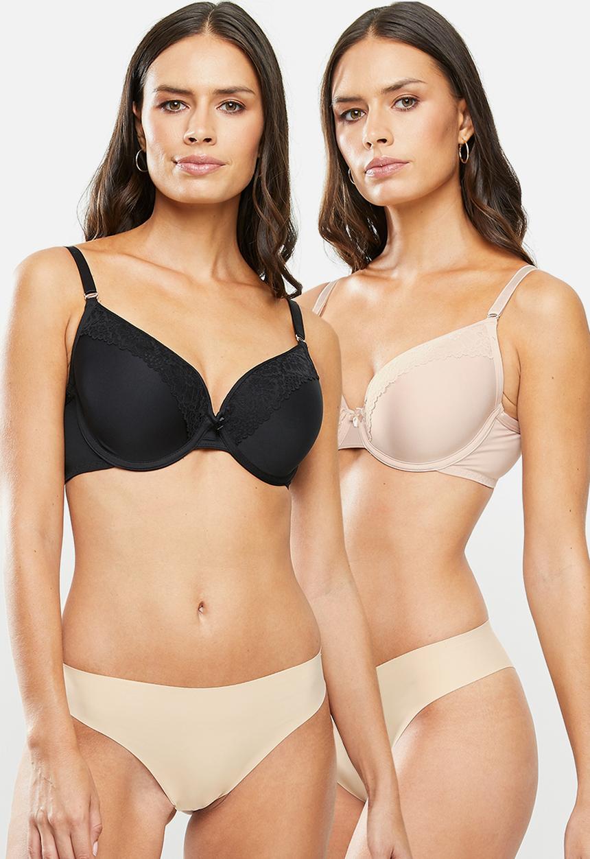 Playtex - 2 pack elixir underwire padded bra - black & pink