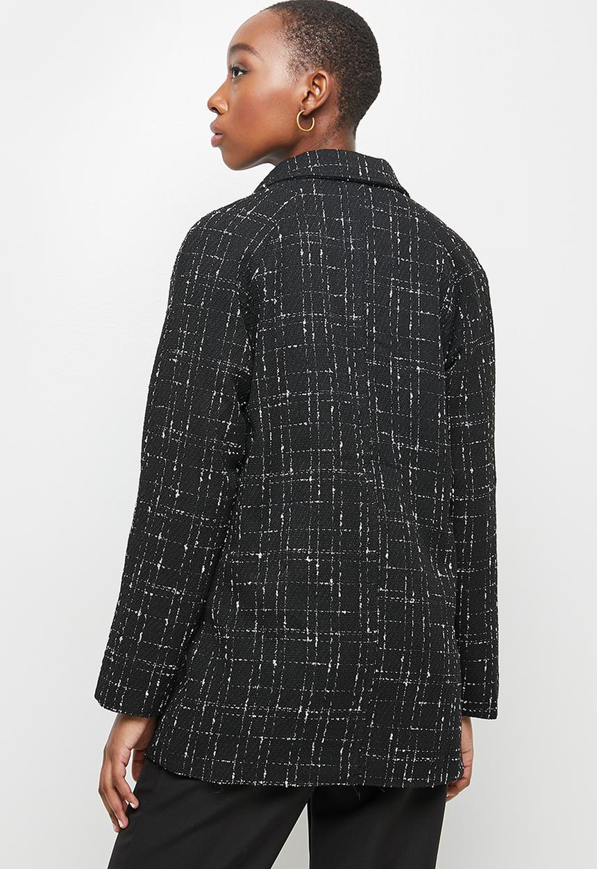 edit - Classic check melton coat - black