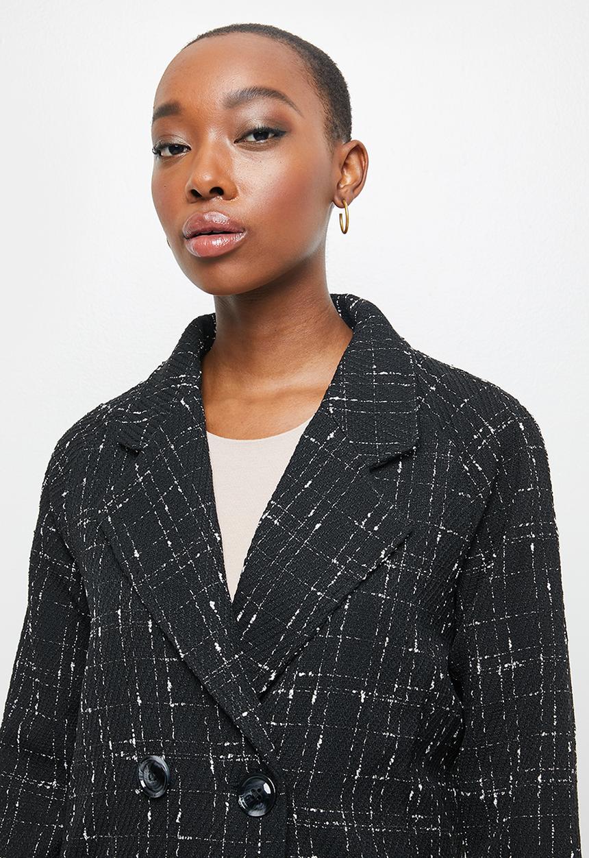 edit - Classic check melton coat - black