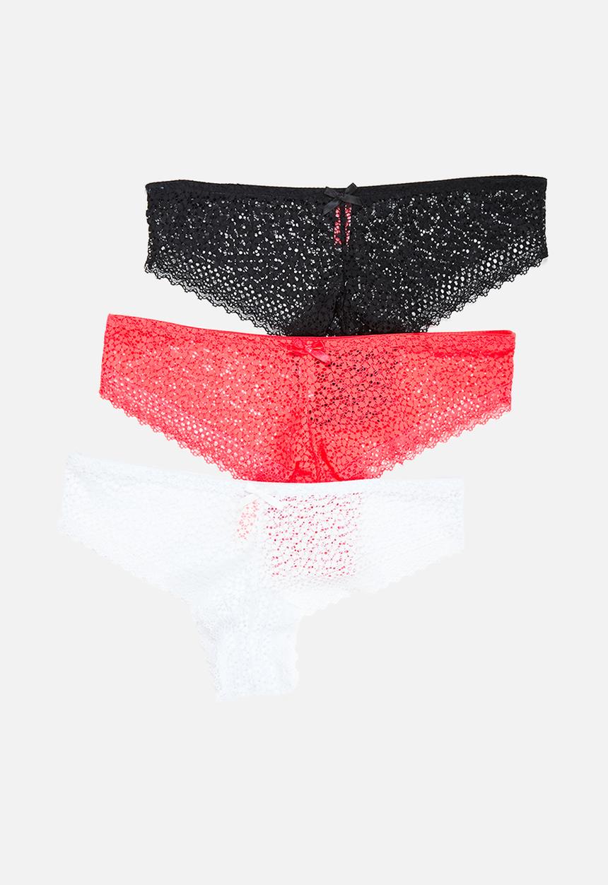KANGOL - 3Pack galloon lace brazilian - red/black/white