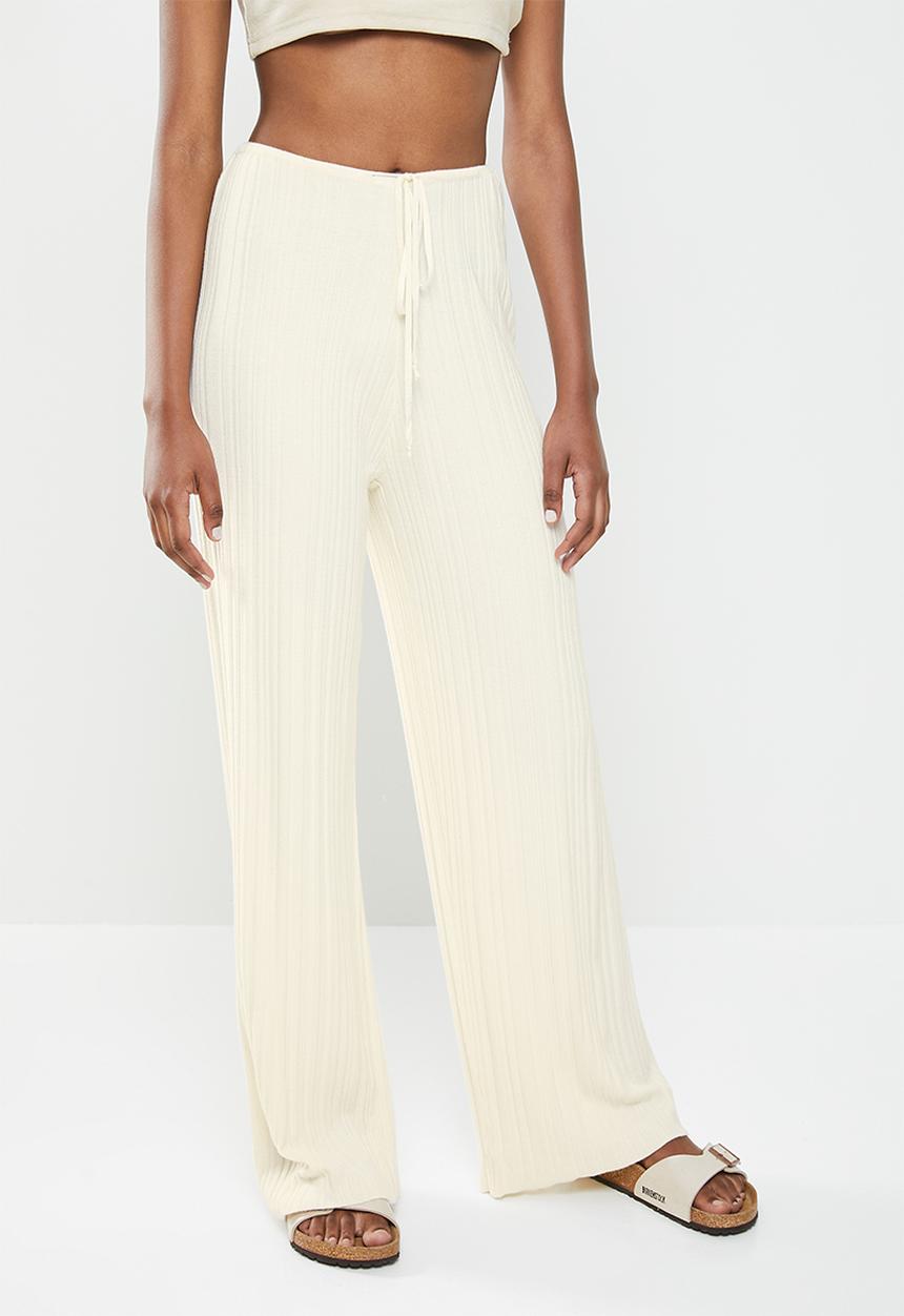 Factorie - Variegated rib wide leg pant - ivory