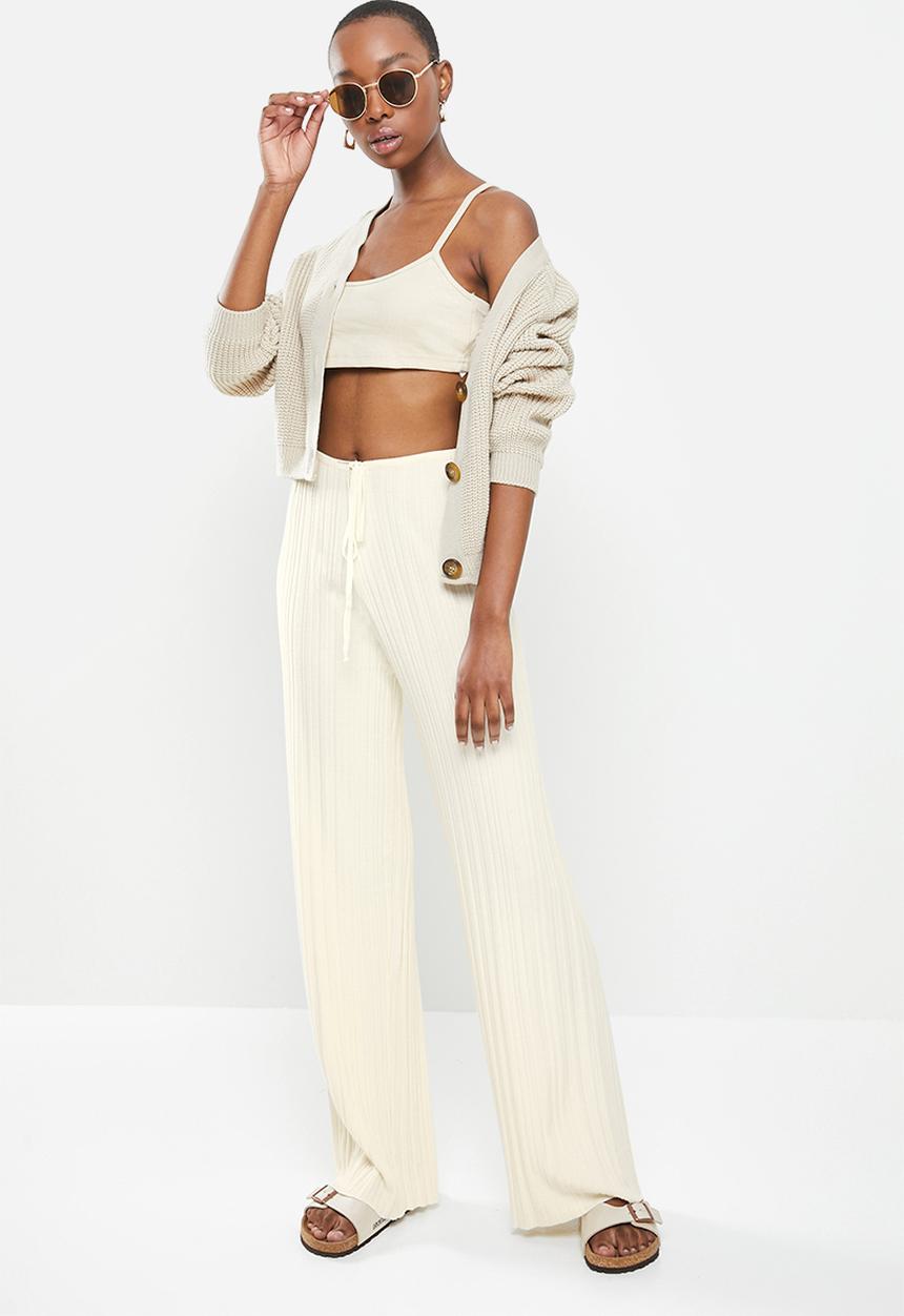 Factorie - Variegated rib wide leg pant - ivory