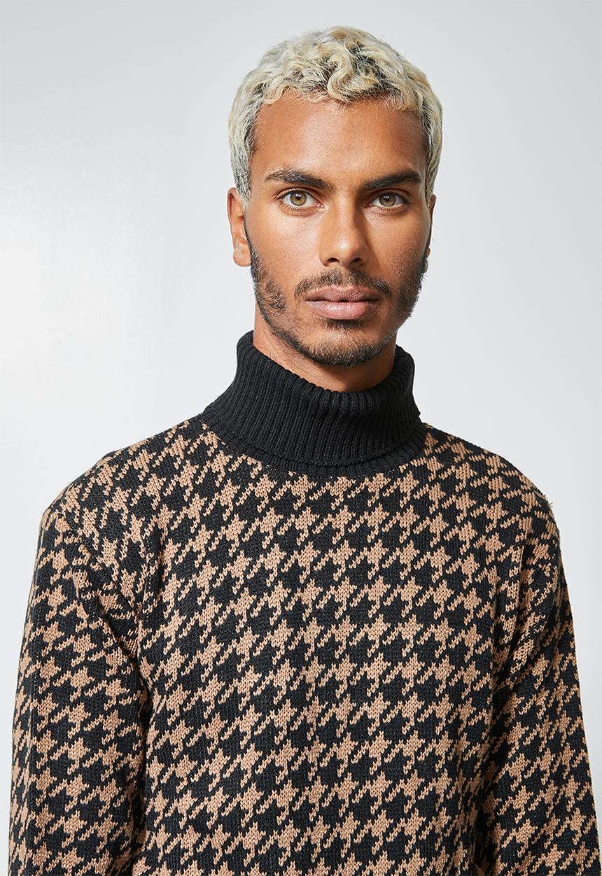 Superbalist - Pattern roll neck knit - brown & black