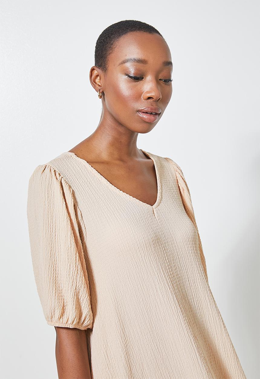Superbalist - V-back textured fabric tiered dress - stone