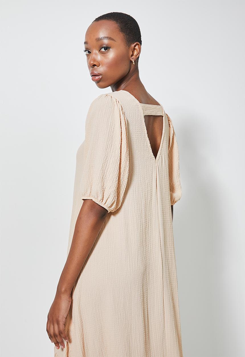 Superbalist - V-back textured fabric tiered dress - stone