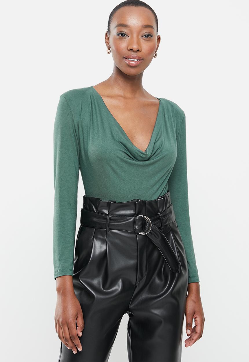 VELVET - Cowl neck bodysuit with shoulder pads - green 