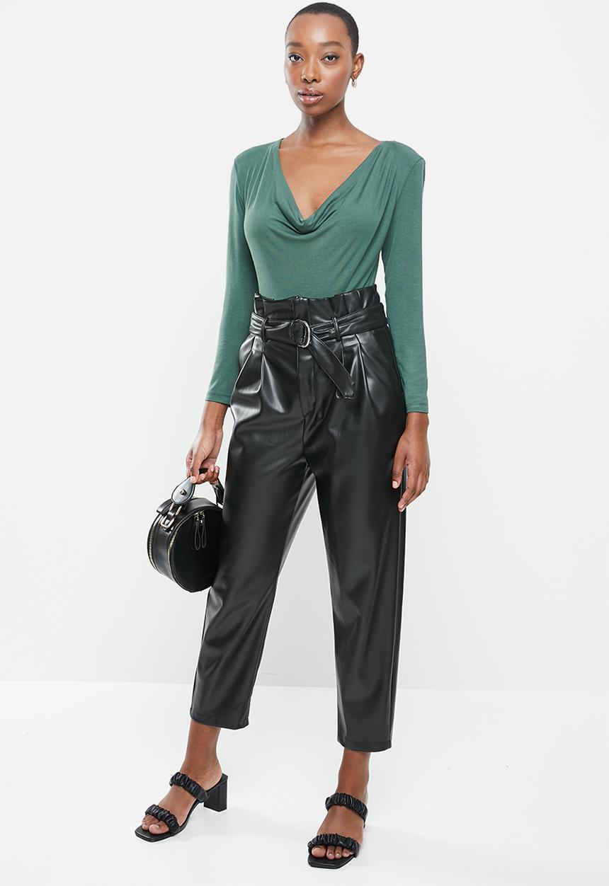 VELVET - Cowl neck bodysuit with shoulder pads - green 
