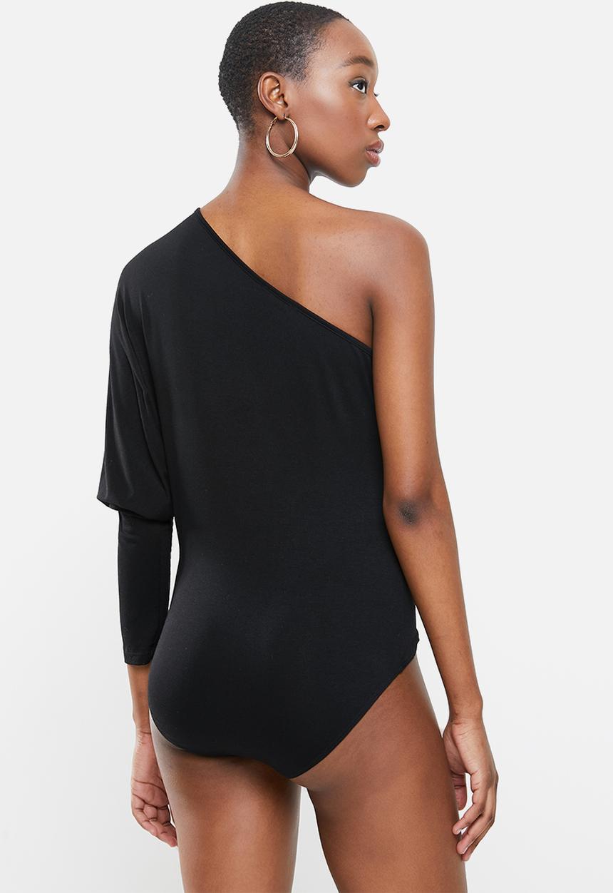 VELVET - Asymmetric dollman sleeve knit bodysuit - black 