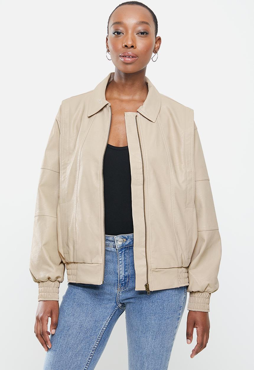 Cotton On - Vegan leather panelled biker - beige