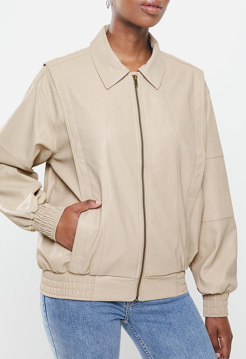 Cotton On - Vegan leather panelled biker - beige