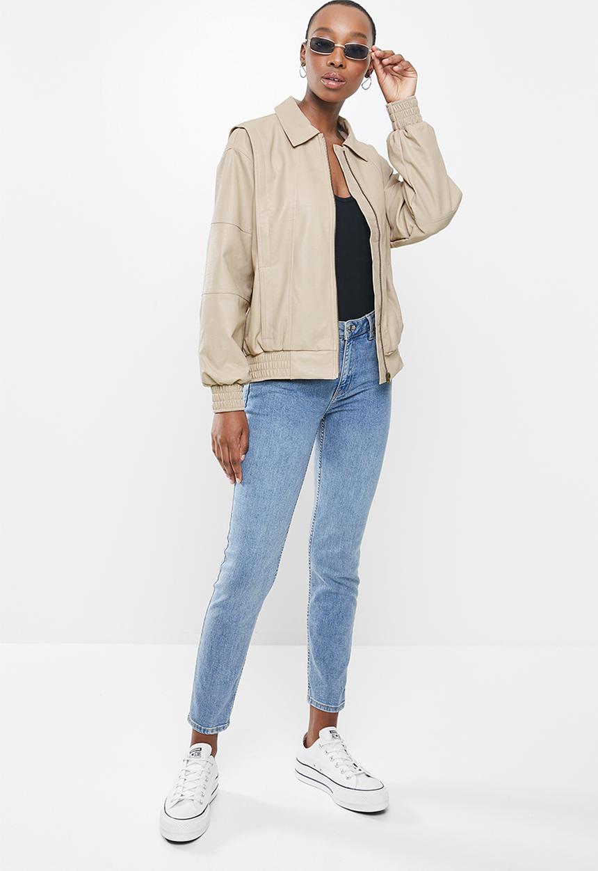 Cotton On - Vegan leather panelled biker - beige