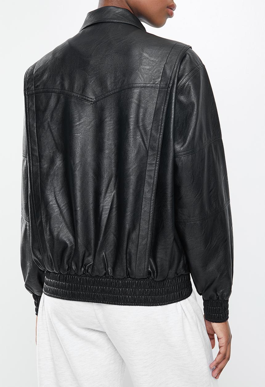 Cotton On - Vegan leather panelled biker - black