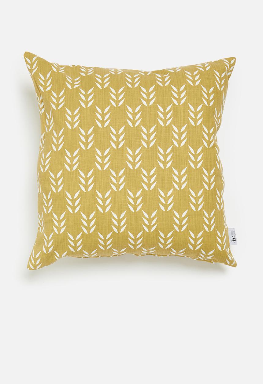 Sixth Floor - Sadie printed cushion cover - mustard & white