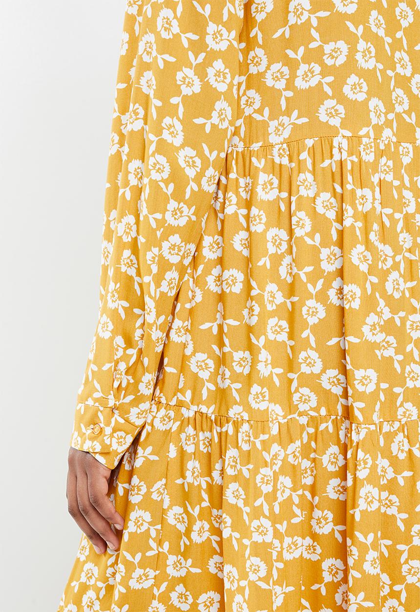 Blake - Printed collared tiered midi dress- yellow