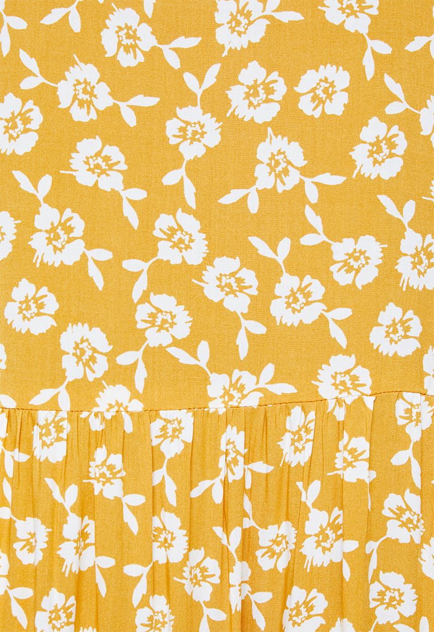 Blake - Printed collared tiered midi dress- yellow