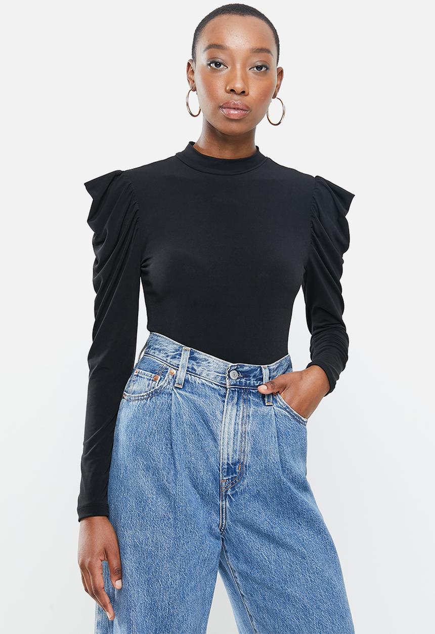 Blake - Drape sleeve bodysuit with turtleneck - black