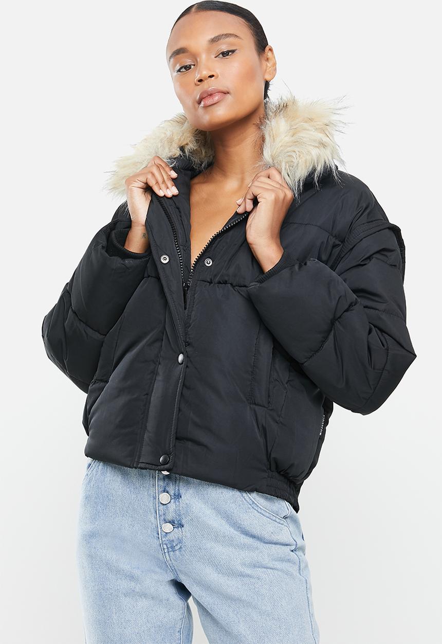 Missguided - Ultimate faux fur collar puffer jacket - black