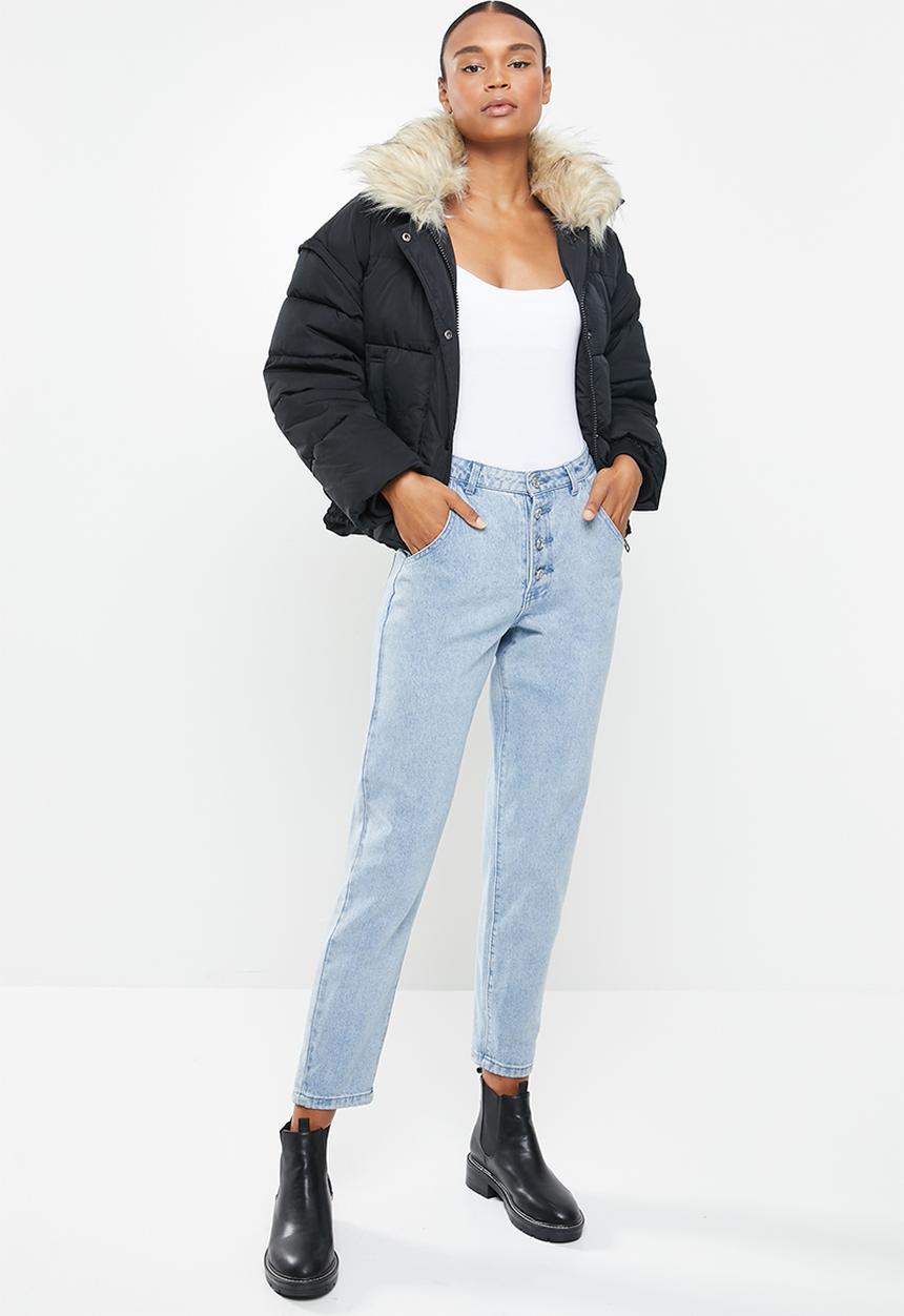 Missguided - Ultimate faux fur collar puffer jacket - black