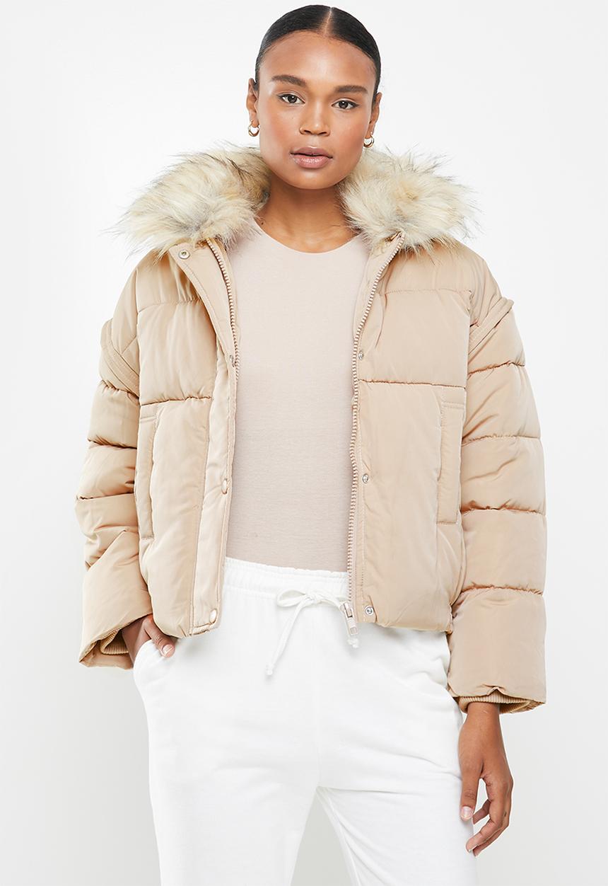 Missguided - Ultimate faux fur collar puffer jacket - camel